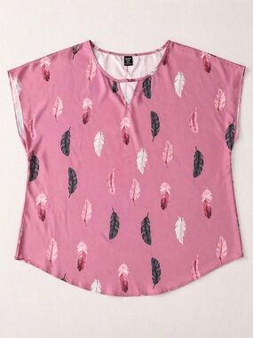SHEIN Curve 4XL Pink Feather Print Blouse | Lightweight Flowy Top Plus Size